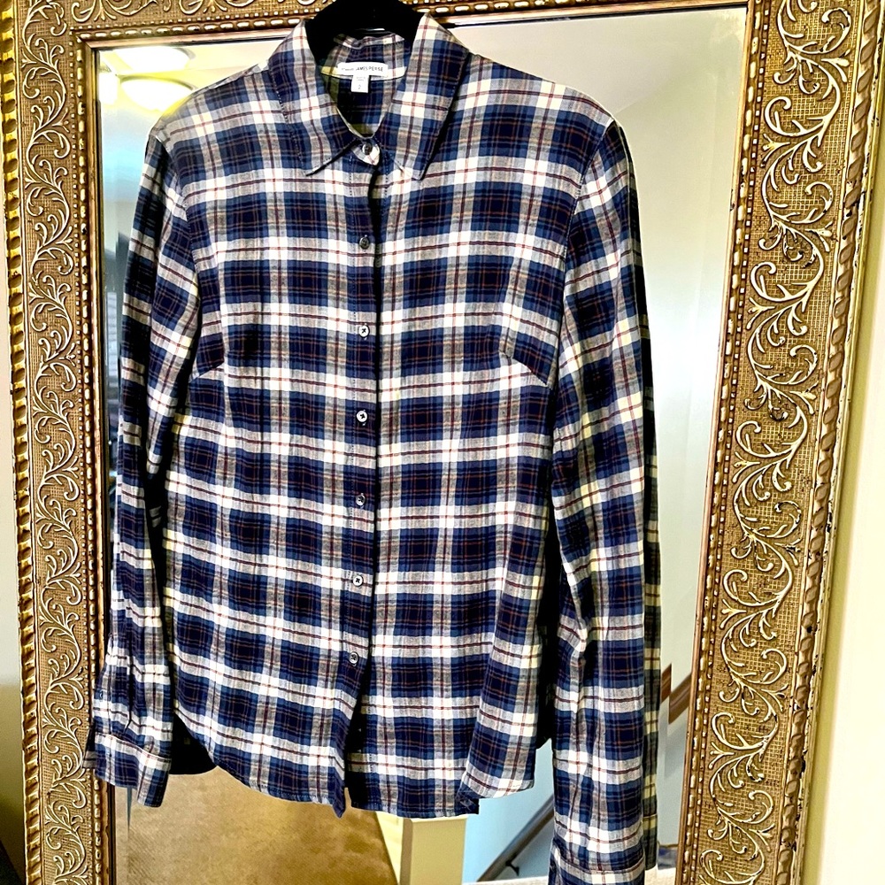 James Perse Flannel Button Up Top Sz 2